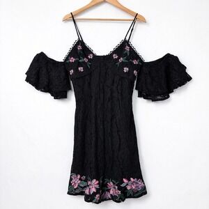 Lulumari Babydoll Dress Womens Large Sheer Lace Overlay Floral Cottage Fairy